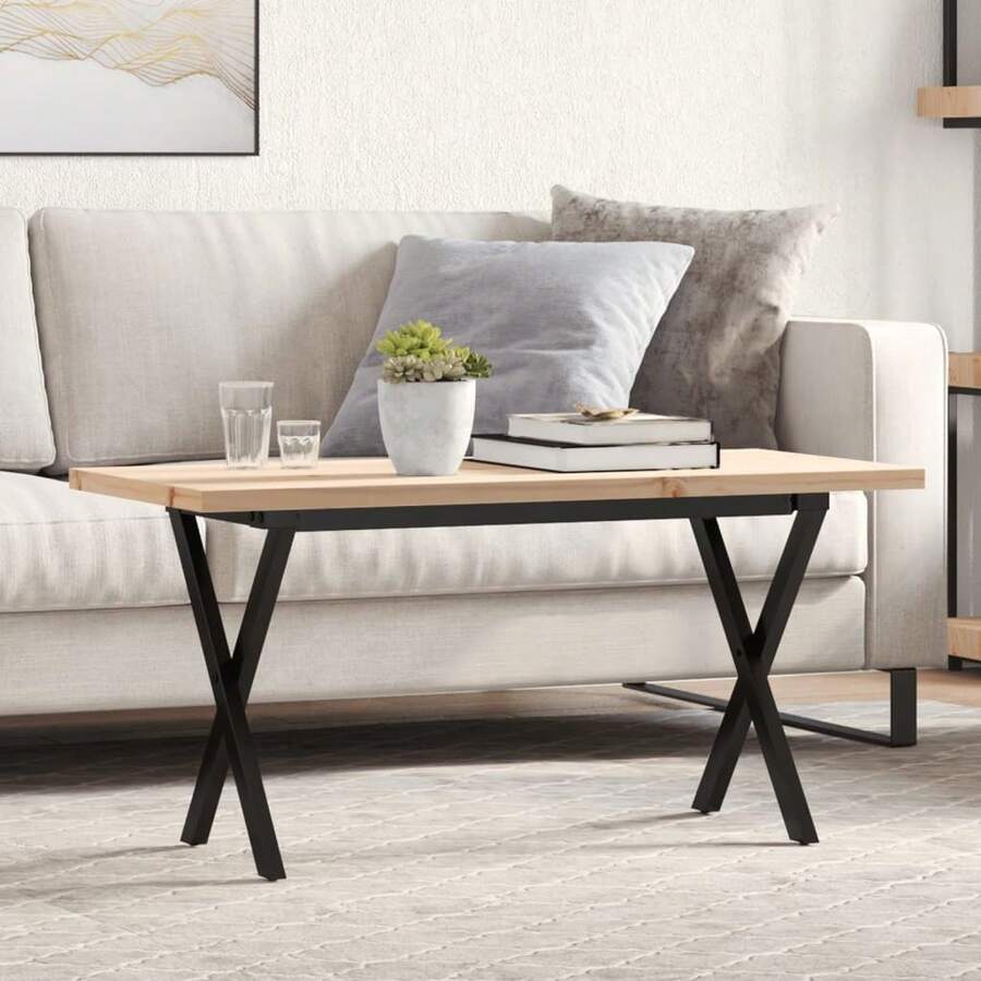 vidaXL Mesa basse cadre en X 100x50x45,5 cm madera de pin macizo acier - Marrón - Ver 1