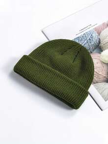 1 chiếc mũ len trơn cho nam, mũ beanie ấm áp, thoải mái, có viền gập, phù hợp để đội hàng ngày và dạo phố. Trang phục mùa thu. - Nhiều màu - Xem 7