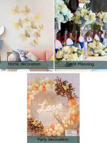 12pcs/Set Fuchsia 3D Hollow Butterfly Decals - Pink - View 4