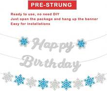 Happy Birthday Snowflake Banner Pre-Strung Blue Snow Flake Winter Holiday Drations Paty Glitter Letter Sie Color Winter Birthday Garland Wonderland Frozen Themed Christmas Holiday Party No DIY - 杏色 - 查看 2