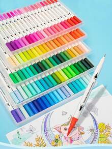 60 Colors Watercolor Marker Pen Set, Sketch Pens, Double-Ended Fineliner Pens, Student Art Supplies - Multicolor - View 3