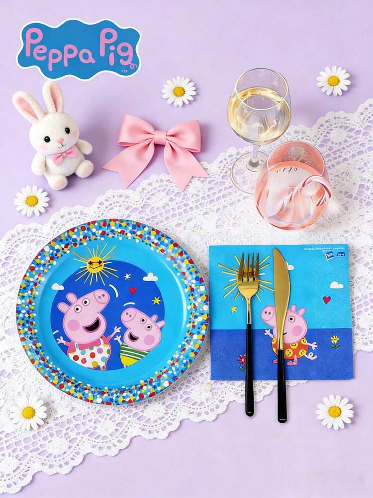 Hasbro 36PCS Peppa Pig Officially Licensed Party Tableware Set With 20PCS 6.5 Inch Napkins And 16PCS 9 Inch Paper Plates Cartoon Design For Birthday Party Family Gathering Celebration Table Decor - Multicolor - View 1