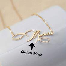 Stainless Steel Customized Gold Artistic Font Style Name Necklace Fashionable And Elegant Handwriting Style Personalized Private Custom Nameplate Pendant Necklace Women's Charm Jewelry Valentine's Day Gift - Multicolor 4 - View 2