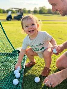 Mono de verano para bebés varones, manga corta, cuello redondo, bordado de golf, mono sencillo, ropa de uso diario informal, ideal para 0 a 12 meses - Gris - Ver 5