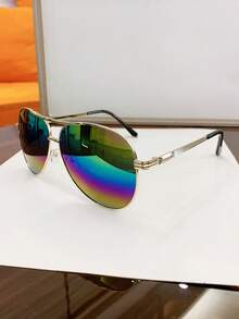 1 Pair Women's Metal Oval Frame Retro Double Bridge Fashion Aviator Fashion Glasses, Suitable For Vacation & Beach, Women Glasses - Five Colors - View 3