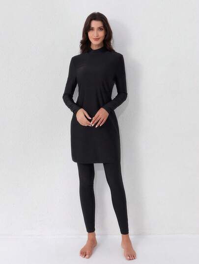 Women's Muslim Conservative Swimwear, Full Coverage Swimsuit, Islamic Swimwear, Solid Color Burkini Swimsuit