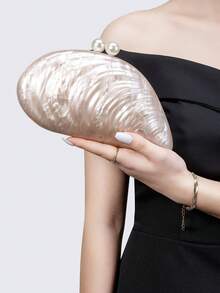 Women Seashell Chain Shoulder Bag Acrylic Evening Clutch Bag Glitter Marble Purse Handbag For Wedding - 香檳色 - 查看 5