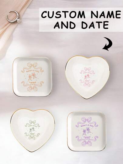 1 pieza Bandeja de joyería personalizada con texto, forma cuadrada/corazón, para copa de vino/lazo, opciones de multicolor, adecuada para boda/fiesta de compromiso, Día de San Valentín, todo el año