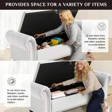 Ottoman Storage Bench,Sofa Bench,Foot Rest Stool,Velvet End Of Bed Bench,Storage Box With Lid, Entryway Bench,168 KG Load Capacity - White - View 4