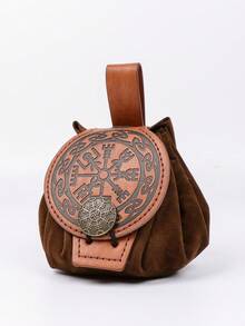 中世纪维京复古印花腰包，文艺复兴时期配饰，PU皮革腰包，男女通用，适用于角色扮演服装道具和文艺复兴集市 - 棕色 - 查看 8