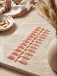 Blush Ombré Press On Nails - Short Almond Shaped False Nails, Natural Gradient Manicure, Sheer Pink Glossy DIY Fake Nails For Women - 粉色 - 查看 6