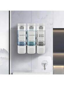 2/3 pezzi Dispenser di sapone per doccia da bagno, dispenser di sapone liquido per interni, dispenser di lozione e gel, montato a parete senza foratura, trasparente marrone con etichetta di blocco, adatto per bagno, doccia, cucina, nero, grigio scuro, bianco, 300ml/bottiglia, decorazione da bagno, decorazione autunnale, decorazione per il ritorno a scuola - Bianco - Visualizzare 11