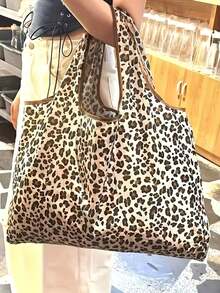 Bolso de mano estampado de leopardo de moda, bolso de mano grande de mujer de poliéster duradero con estampado de leopardo | Amplio para compras, diseño plegable adecuado para uso diario, viajes, trabajo, comestibles - Bolso de mano con estampado de leopardo de moda, bolso multifuncional, asas resistentes, accesorio de moda - Multicolor - Ver 4