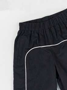 1pc Teen Boy/Teens Minimalist Line Pattern Casual Straight Leg Pants, Easy Care - Black - View 8