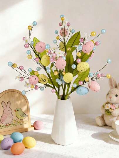1/3pcs Artificial Easter Branches; Spring Berry Branches Decorated With Easter Eggs, Colorful Berries, Leaves And Twigs; Easter Decor, Suitable For Easter Decorations; Easter Celebration Centerpiece Decor; Home Vase Decor, Room Decor, Bedroom Living Room Decor, Kitchen Decor, Dining Table Centerpiece, Vase Decor, Outdoor Garden Decor, Yard Decor, Party Decor