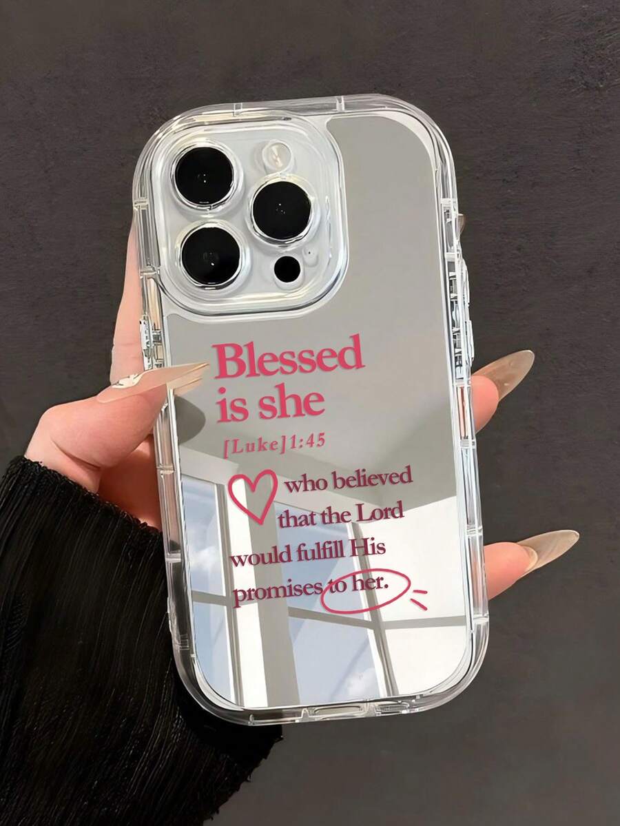 Capa de celular transparente com espelho, elementos minimalistas, slogan religioso e estampa de coração, compatível com iPhone 11/12/13/14/15/16 Pro Max. Ideal para presentear na Páscoa. - Multicolorido - Ver 1