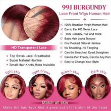 34Inch Loose Deep Wave Lace Front Wigs Human Hair 250% Density 13x4 HD Transparent Loose Deep Wave Lace 99J Burgundy Frontal Wigs With Baby Hair Pre Plucked 12A Brazilian Virgin Human Hair Lace Front Wig For Women Natural Hairline - S99J - Xem 8