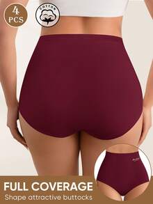 4Pcs Seamless Cotton Panties High Waist Women's Briefs Lifting Buttock High Elasticity Panty Comfortable & Breathable Women Lingerie - Nhiều màu - Xem 3