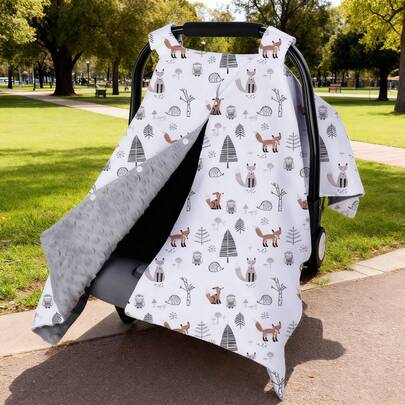 Carseat Covers Girl, Minky Infant Car Seat Cover Winter, Peekaboo Opening Car Seat Canopy, Multi-Use Carrier, Stroller, Nursing Cover
