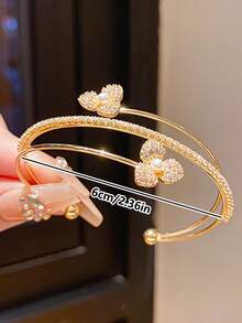 1 chiếc vòng tay hoa cỏ ba lá sang trọng, thời trang, nhiều lớp đính kim cương, vòng tay hở bằng đồng khảm kim cương thanh lịch, phù hợp cho phụ nữ đeo hàng ngày, dự tiệc, ngày lễ, hẹn hò, dự tiệc chiêu đãi, quà tặng Ngày Valentine, quà tặng Ngày của Mẹ, quà tặng kỷ niệm, quà tặng trang sức. - Vòng tay hở - Xem 7