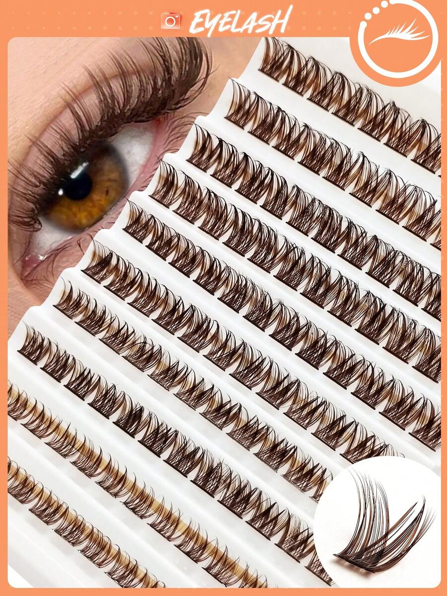 Asiteo 110/120 pièces Rallonges de cils naturels bruns de type D, faux cils épais, doux et ébouriffés, similaires aux cils de vison, conviennent pour les fêtes de l'Aïd, les soirées de fiançailles, les enterrements de vie de garçon, les mariages, les voyages, les vacances à la plage et le maquillage - D - Voir 1