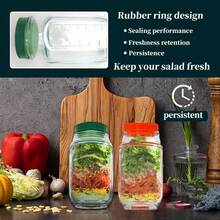 带调料杯的密封沙拉盒 | 适用于微波炉、洗碗机和冰箱 - 可堆叠设计，适合备餐、午餐、晚餐、办公和旅行 - 塑料材质
