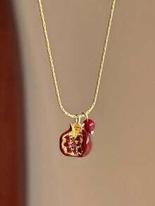 1PC Vintage Style Pomegranate Pendant Necklace, Fashion Elegant Collarbone Chain, Women's Dating Party Jewellery, Gift - Necklace - 查看 8