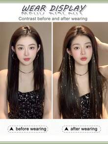 Tóc giả nối dài 24 inch màu vàng ánh kim, chất liệu sợi tổng hợp chịu nhiệt, kiểu kẹp BB, tóc thẳng, phù hợp cho nữ giới sử dụng hàng ngày. - Nhiều màu - Xem 2