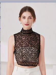 1pc Women's Camellia Hollow Out Decorative Fake Collar, Random - Black - View 2