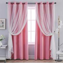 Blackout And Sheer Layered Solid Window Curtain Panel Pair With Grommet Top, 52Wx63L, Orange - Anytime Use - Pink - View 8