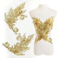[Free Shipping]Silvora Pair Embroidery Phoenix Costume Sequin Appliques Patches, Peacock Feather Tail Applique Embellishments For Dance Dresses,Clothes,T-Shirt,Neckline Bodice Pants (Gold) - 金子 - 查看 1