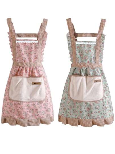 1pc Canvas Floral Hand Wipe Apron, Kitchen Home Cooking Oil And Stain Resistant Apron, Cooking Apron, Adjustable Belt, Hand Wipe, Breathable Fabric, Floral Apron, Suitable For Kitchen And Bathroom, Household Supplies, Home & Living, Kitchen & Dining, Kitchen Tools & Gadgets