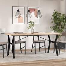 vidaXL Table à manger cadre en Y 180x90x75,5 cm bois pin massif acier - Tabac - Voir 3