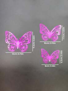 12pcs/Set Fuchsia 3D Hollow Butterfly Decals - Pink - View 7
