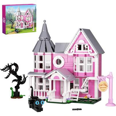 Juego de construcción de la casa del palacio rosa, kit de juguetes modelo de mansión de Halloween, bloques de construcción de casa embrujada, compatible con , arquitectura de terror para niños y