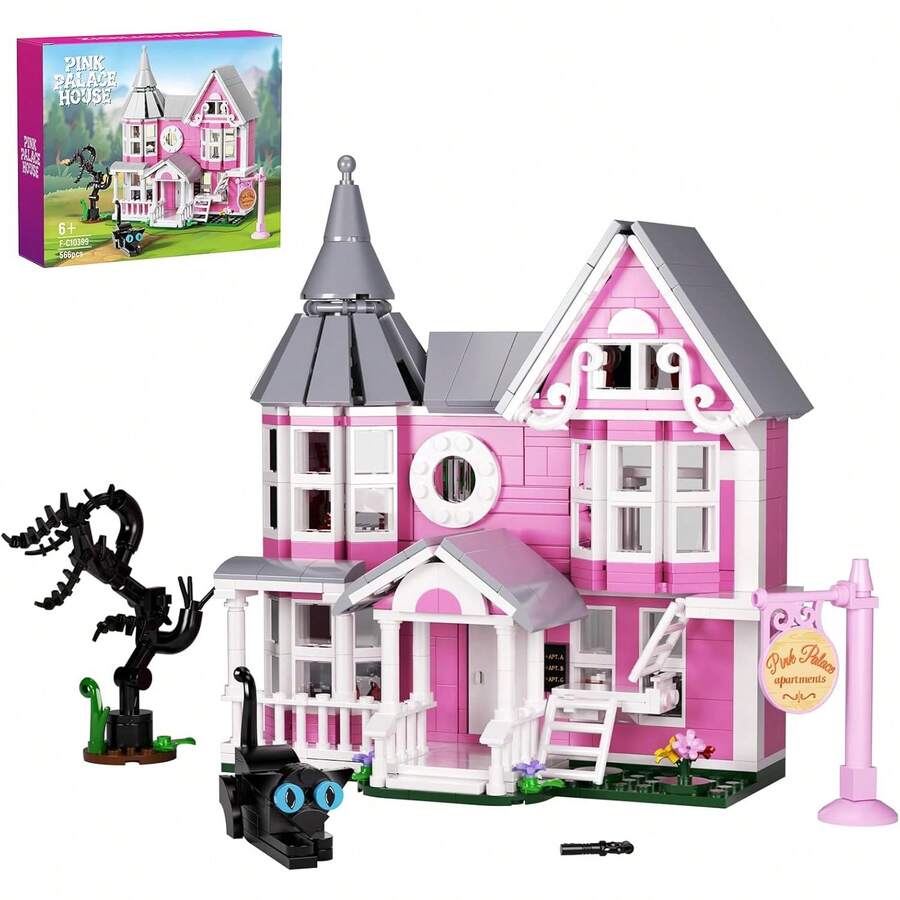 Juego de construcción de la casa del palacio rosa, kit de juguetes modelo de mansión de Halloween, bloques de construcción de casa embrujada, compatible con , arquitectura de terror para niños y - 1 - Ver 1