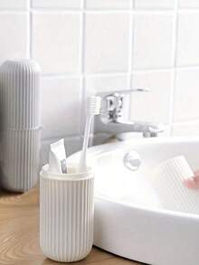 一套便携式旅行牙刷盒，包含带盖漱口杯、牙膏牙刷收纳盒、漱口杯、随机颜色牙刷杯绳、化妆刷收纳盒、旅行漱口杯、情侣便携式牙刷、旅行用品、浴室装饰、浴室配件、收纳整理 - 彩色 - 查看 8