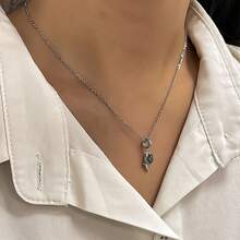 1 pieza Elegante y lujoso collar colgante de flor de tulipán de ágata incrustada en plata de ley 925, adecuado para uso diario, citas, regalos, fiestas y reuniones de mujeres - Plateado - Ver 7