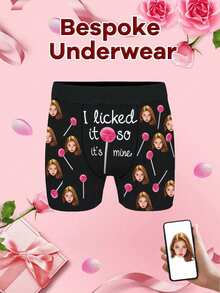 1条定制人脸印花男士三角裤，个性化内裤，防卷边腰带短裤，可定制照片印花平角内裤，男友/老公礼物，定制，个性化礼物，周年纪念，节日，男友卧室/客厅理想礼物，节日男友卧室/客厅理想礼物，定制照片拳击短裤，闪亮情侣新款，彩色定制，睡衣套装，情侣装 - 彩色 - 查看 2
