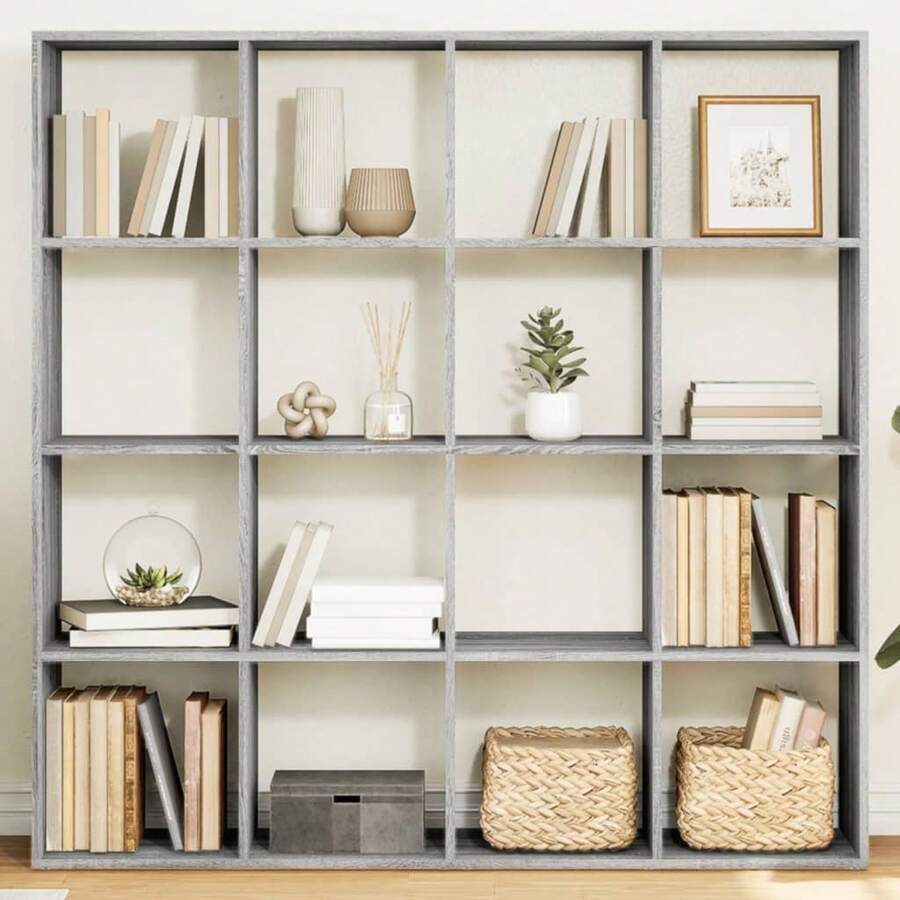 vidaXL Bibliothèque sonoma gris 137.5x29x137.5 cm wood engineering - Grigio - Visualizzare 1