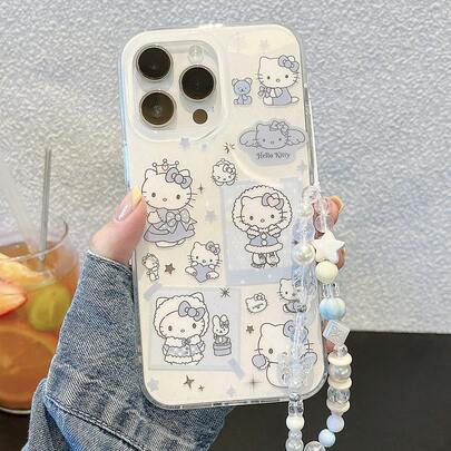 SANRIO 1个双面IMD[可爱KT猫冬日图案]+链条手机壳，防震，兼容苹果11/12/13/14/15/16/17 Pro Max