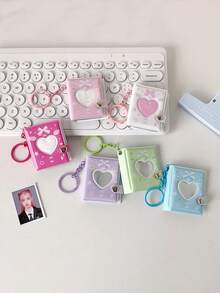1pc 2-Inch Heart-Shaped Mini Photo Album Keychain, Fits 32 Photos, Hollow Heart Cover Design, Suitable For Fans To Carry Around - Multicolor - View 3