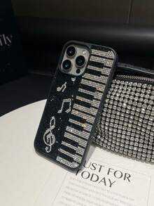 1个黑色经典钢琴镶钻手机壳，奢华防震二合一保护套，适用于 16 Pro Max/13/14 - 黑色 - 查看 5