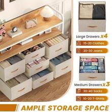 Dresser For Bedroom With 7 Storage Drawers, Fabric Dressers Chests Of Drawers With Sturdy Steel Frame And Wooden Top