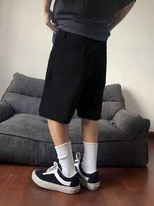 Street-Style Black Casual Denim Capri Shorts For Teen Boys - Black - View 2