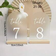Placa de número de mesa de acrílico esmerilado con base de madera, decoración minimalista, adecuada para recepción de bodas, despedida de soltera, decoración de número de mesa, decoración de bodas, decoración del Día de San Valentín - Multicolor - Ver 11