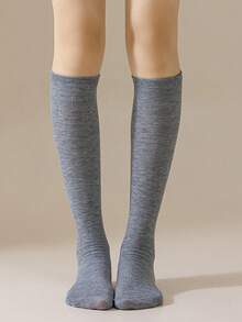 1 Pair Solid Color Knee-High Socks For Teenage Girls, Dance Performance Socks, Polyester Knit Fabric, Simple Versatile Comfortable Casual Socks, Suitable For 9-16 Years Old All Year Round - Multicolor - View 20