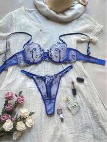 Women's Sexy Lingerie: Bras, Lace, Plunge Bras, Panties, Thongs, Semi-Sheer - Blue - View 3