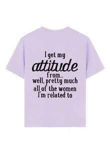 Tween Girl "I Get My Attitude From..." Slogan Print T-Shirt, & Fashionable Girls' Short Sleeve Tee For Daily Wear, School, And Street Style - Mauve Purple - View 7
