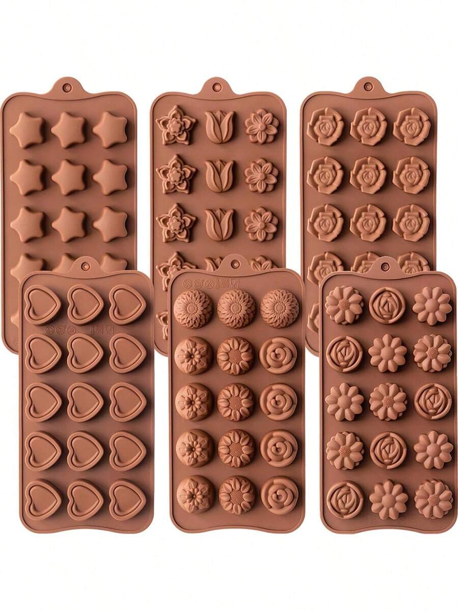 1pc Silicone Chocolate Mold Non-Stick Candy Molds Cookery Moulds For Chocolate, Candy, Jello, Butter, Flower Shapes - Chocolate Brown - View 1